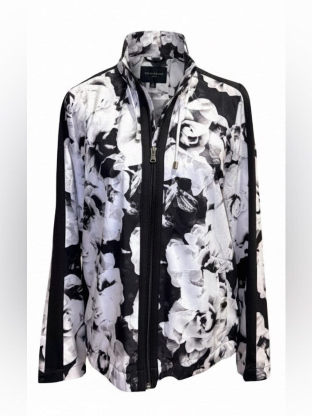 Zenergy by Chico’s Black & White Floral Zip-Front Jacket | Size 0